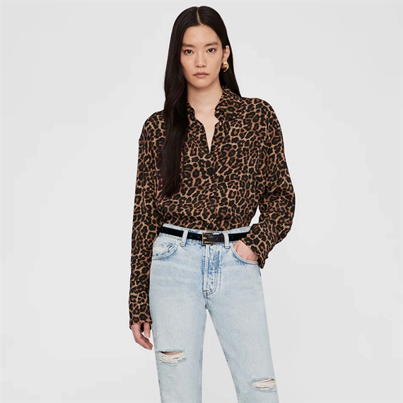Anine Bing Bridget Skjorte, Black And Brown Leopard